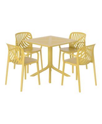 5-Piece Outdoor Resin Square Patio Dining Table Set with Modern Stackable Patio Dining Chairs