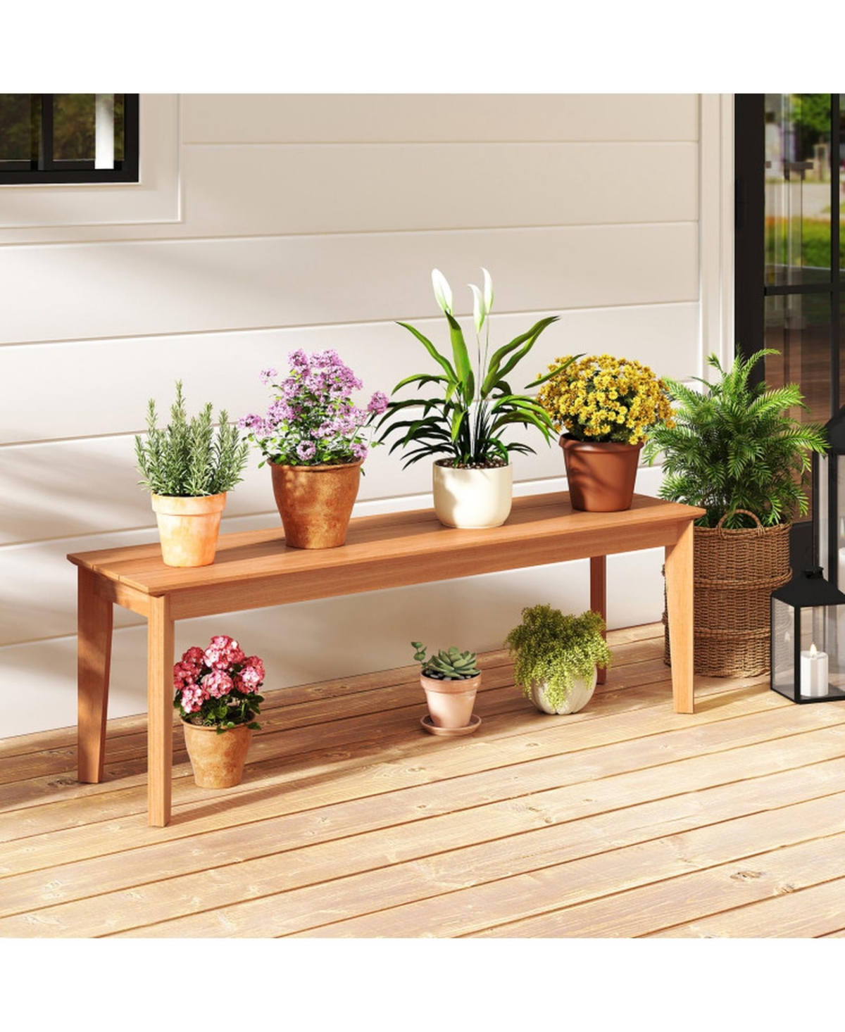 Gouun Outdoor Teak Wood Garden Bench, 55 in Wide with 880 lb Weight Capacity, Seats 3