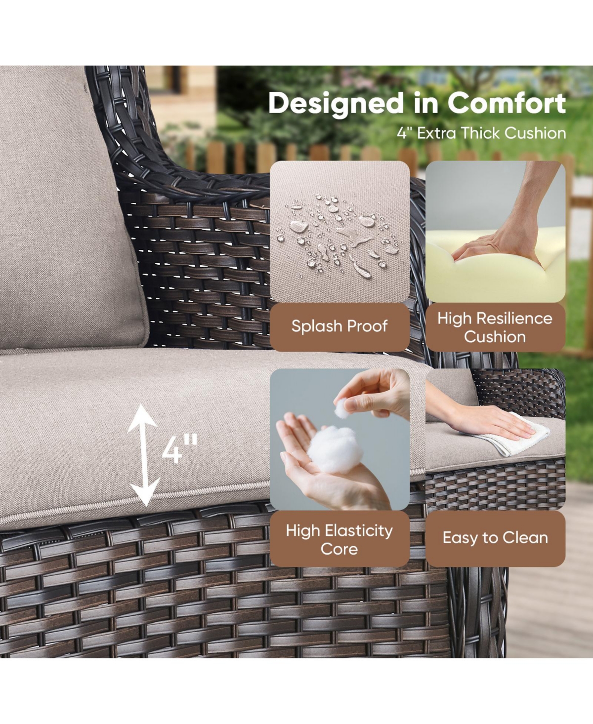 Pocassy Outdoor Wicker 2 Seater Sofa, All-Weather Patio Rattan Loveseat with Seat and Back Cushion, Ideal for Porch, Backyard, Balcony