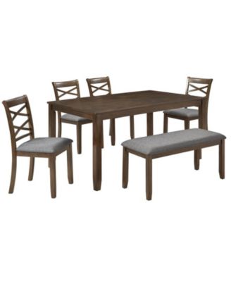 Walnut Modern 6-Piece Dining Set with Rectangular Table 4 Chairs and Bench