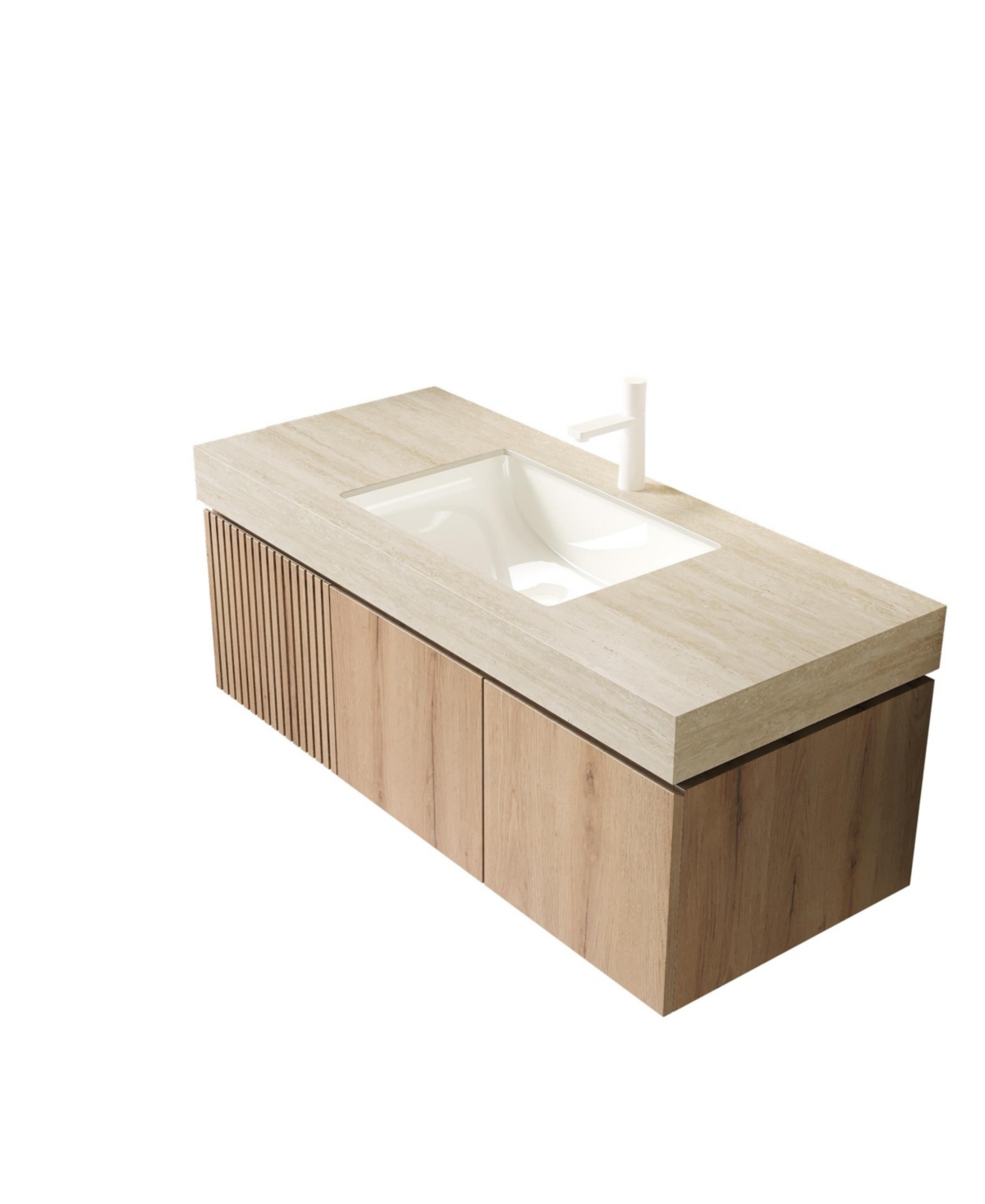 Busdays Inch Roma Travertine Pattern Sintered Stone Countertop with Undermount Ceramic Basin One Pre Drilled Faucet Hole No Cabinet