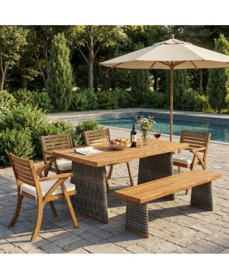 6-Piece Acacia Wood Outdoor Dining Set with Handwoven Rattan Legs