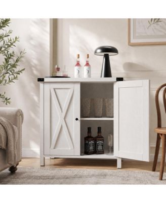 X-Shaped Double Door Sideboard Cabinet, Accent Buffet Server with Storage Shelves for Dining Room Living Room
