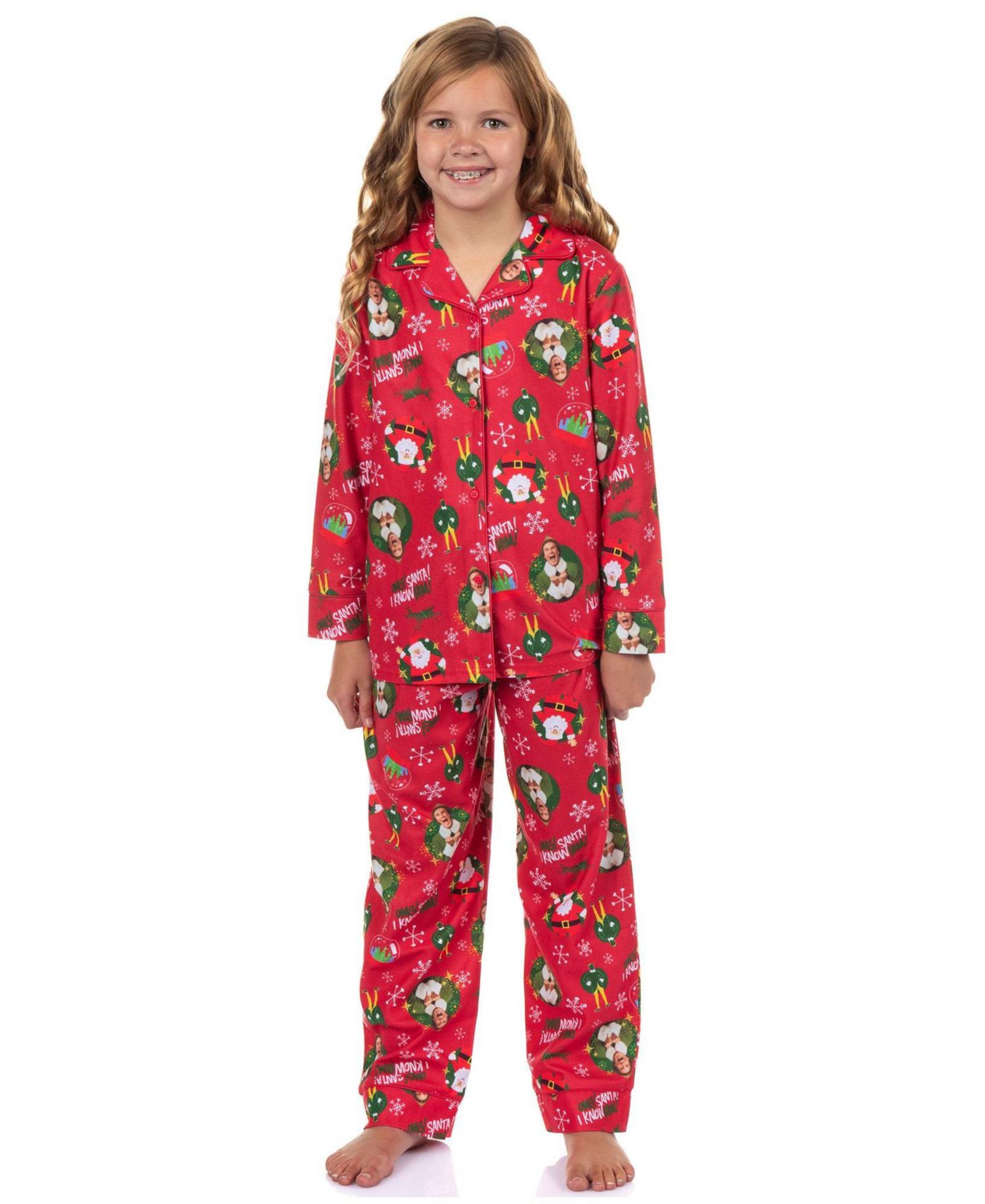 Pajamas Christmas Movie Kids Girls' 7-16 I Know Him Coat Front 2-Piece Flannel Lounge Pajama Pant Set