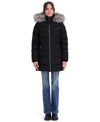 Women's Faux Fur Trim Hooded Puffer Coat