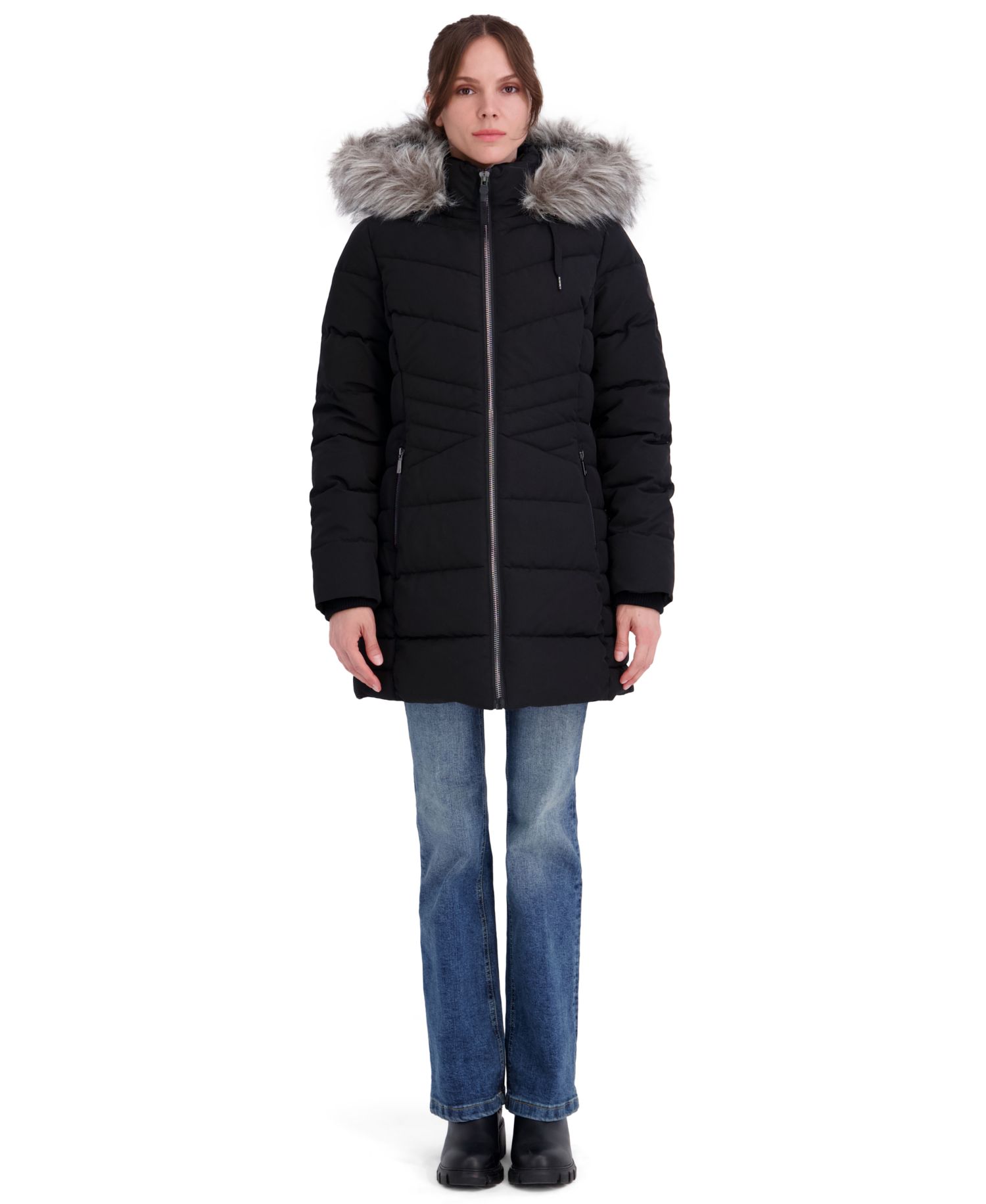 Women's Faux Fur Trim Hooded Puffer Coat