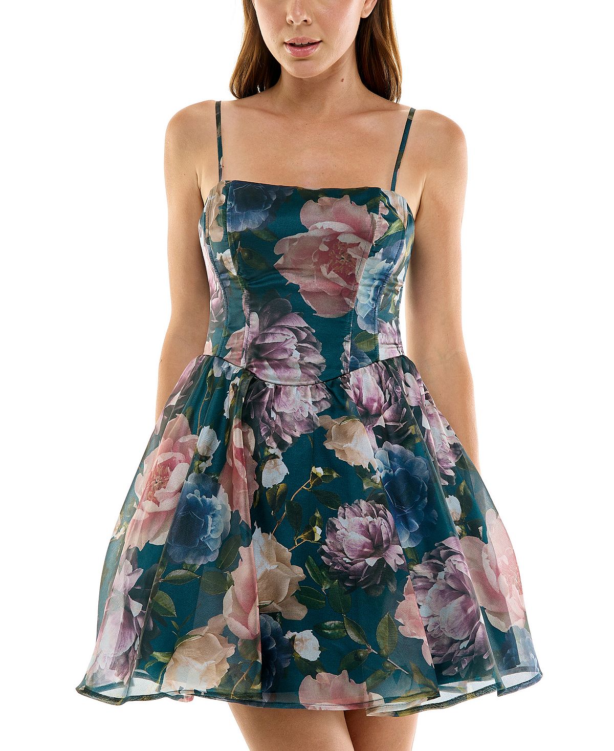 SENI & CADE Juniors' Floral Printed Square Neck Mini Dress view 1 — MAYCSS fashion products