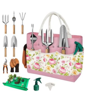 Garden Tools Set Women Birthday Gift Tote Bag Trowel Rake Pruner Gloves Tags