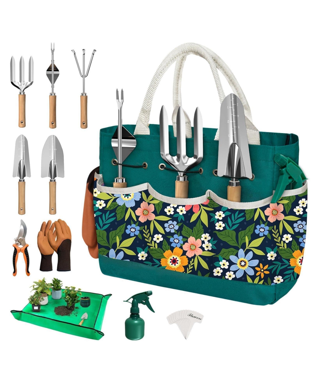 Xdovet Garden Tools Set Women Birthday Gift Tote Bag Trowel Rake Pruner Gloves Tags