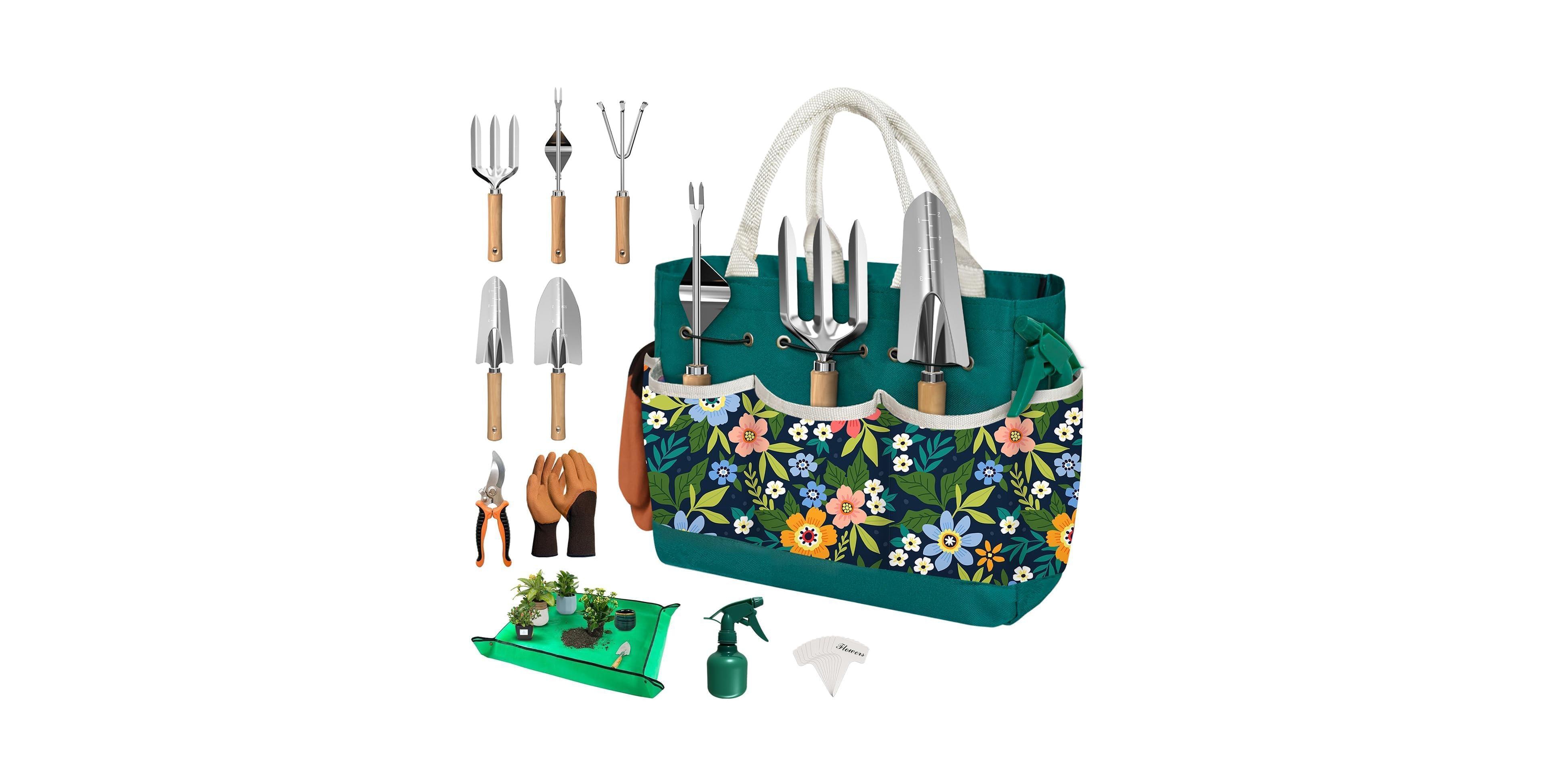 Xdovet Garden Tools Set Women Birthday Gift Tote Bag Trowel Rake Pruner Gloves Tags