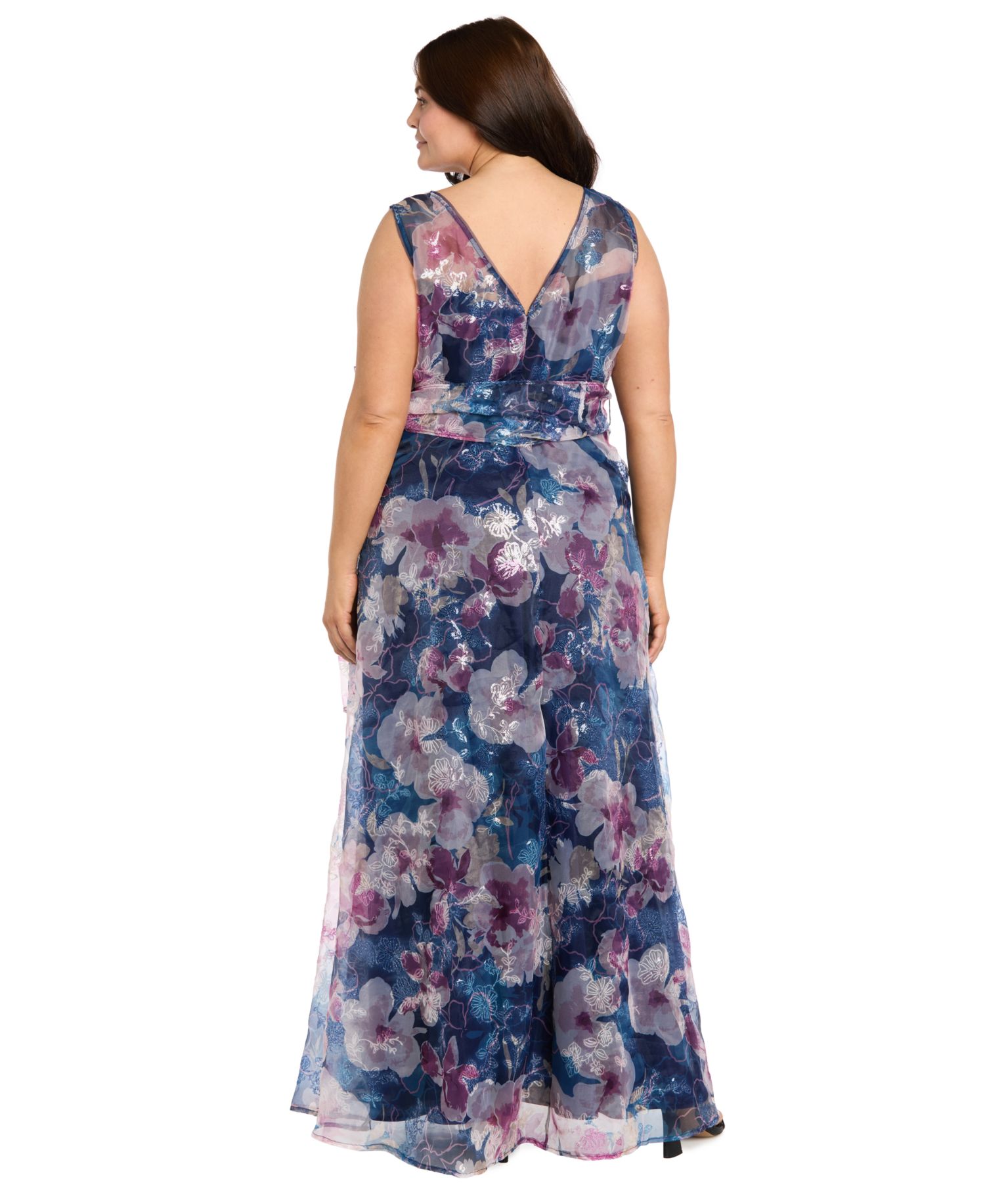Plus Size Illusion Neckline Beaded Gown