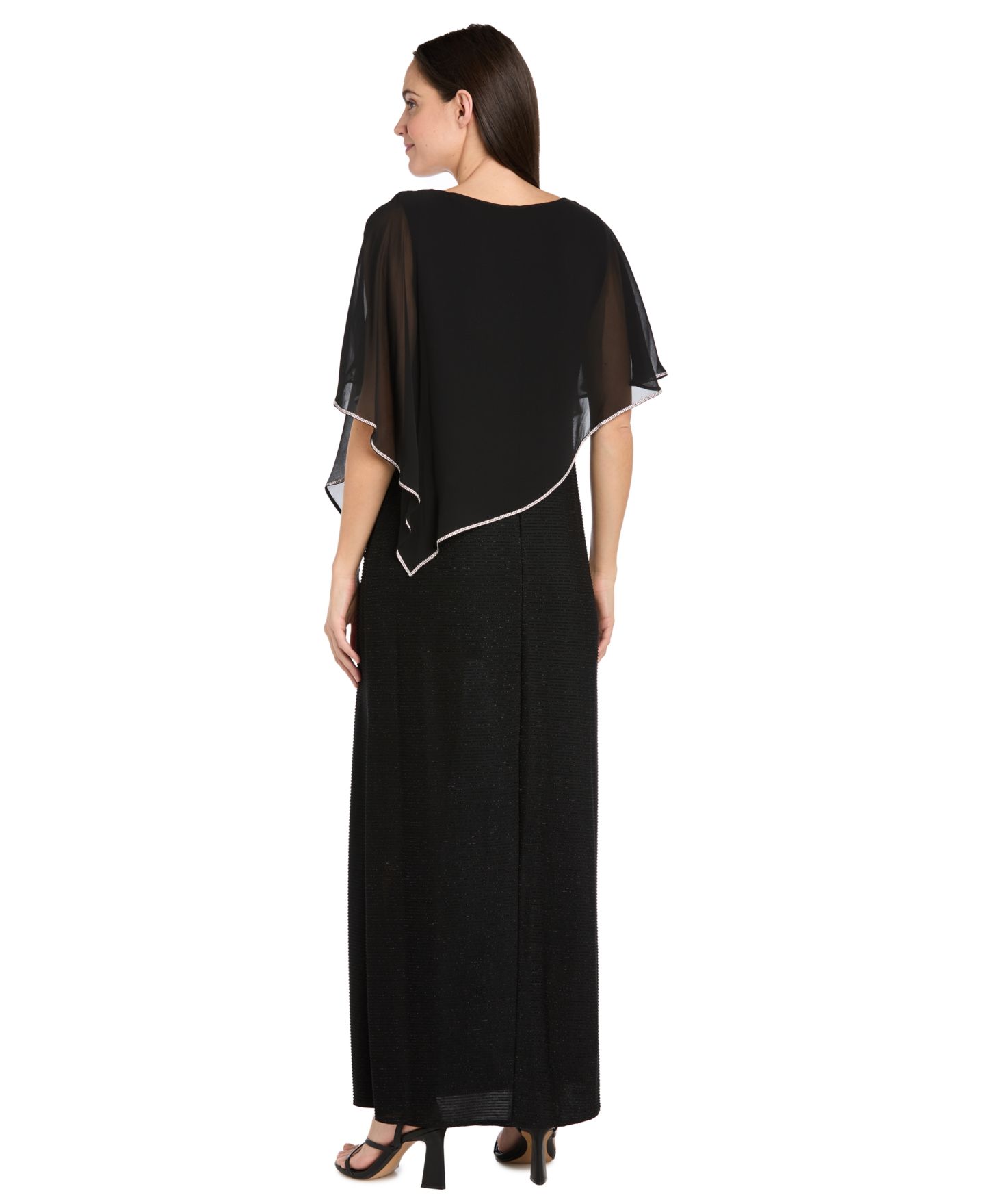 Женские платья R & M Richards Petite Scoop Neck Rhinestone Poncho Gown, цвет: Чёрный — фото 3