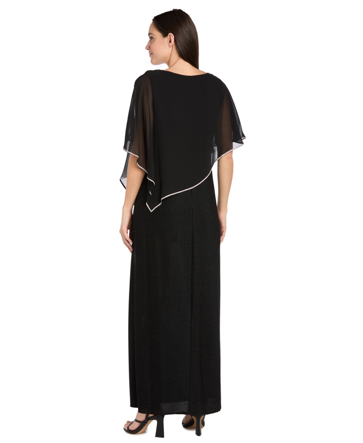 Petite Scoop Neck Rhinestone Poncho Gown
