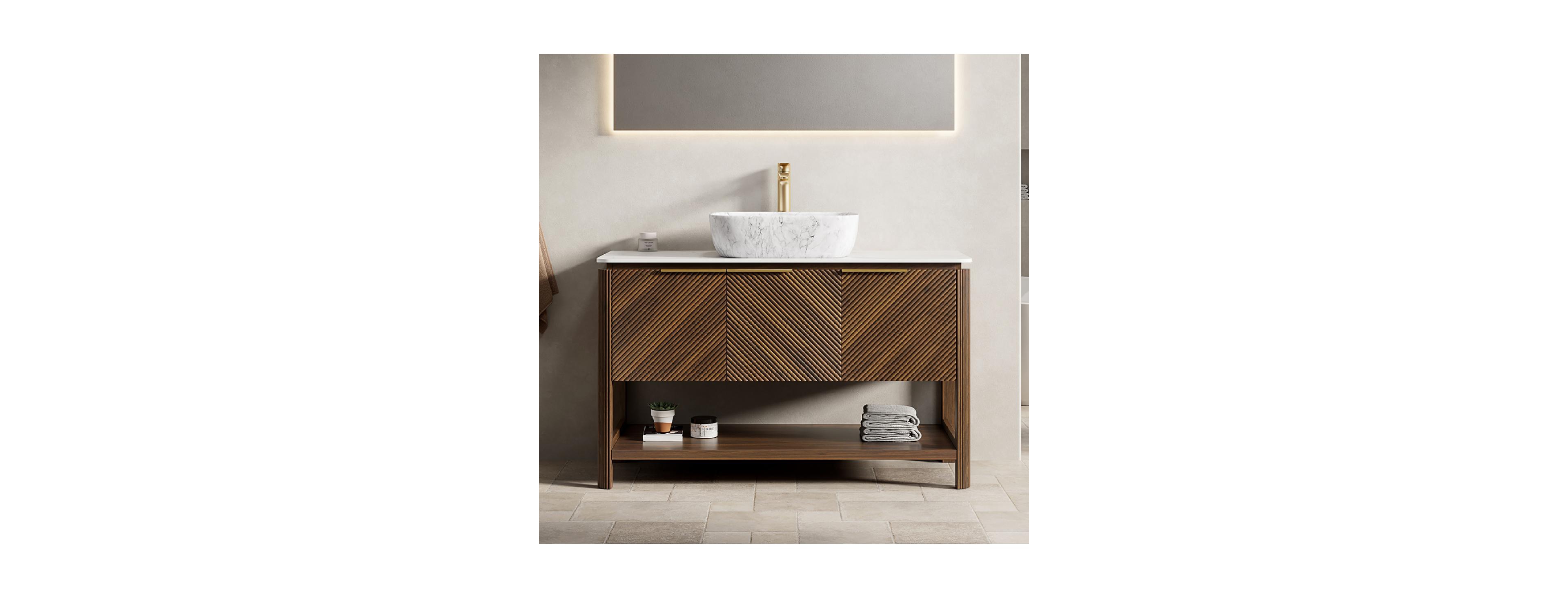 Sillysis Modern Bathroom Vanity with Vessel Sink, Sintered Stone Countertop, Soft Close Solid Wood 3D Doors