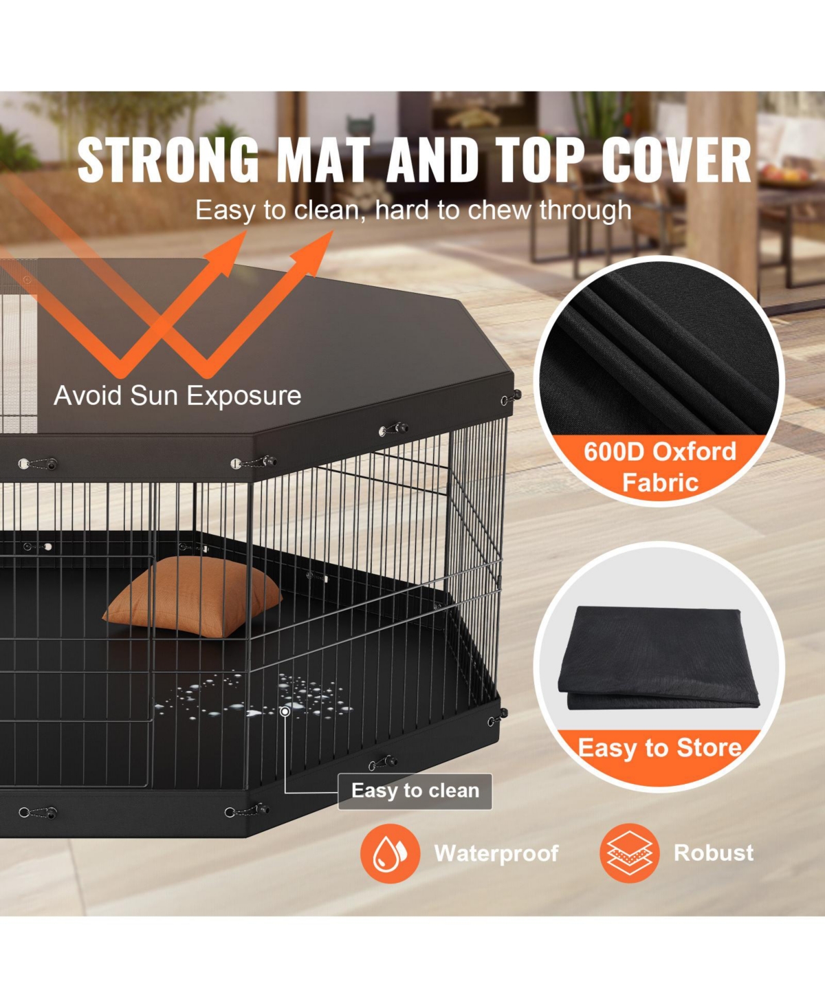 Vevor Dog Playpen 8 Panels Foldable Metal Dog Exercise Pen with Cover and Pad