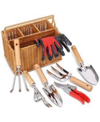 Garden Tool Set Basket Stainless Steel Wood Handle Shears Gloves