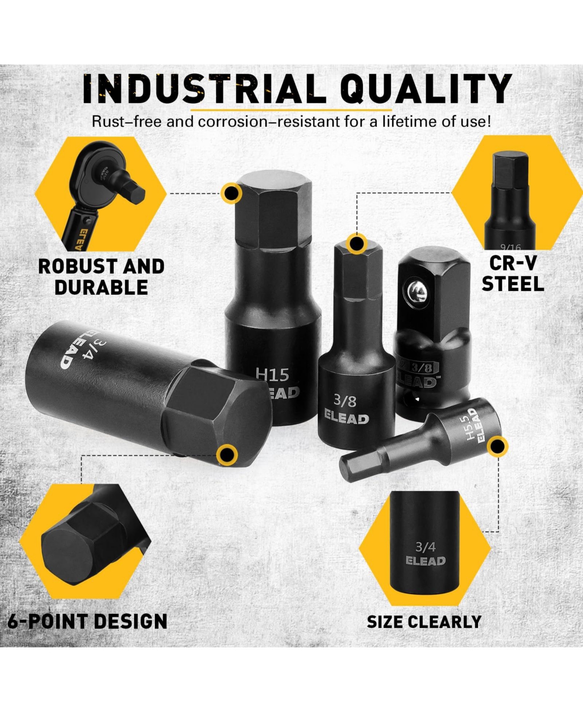 Xdovet Hex Bit Impact Socket Set 36-Piece 1/4inch 3/8inch 1/2inch Drive Sae Metric Cr-v Steel