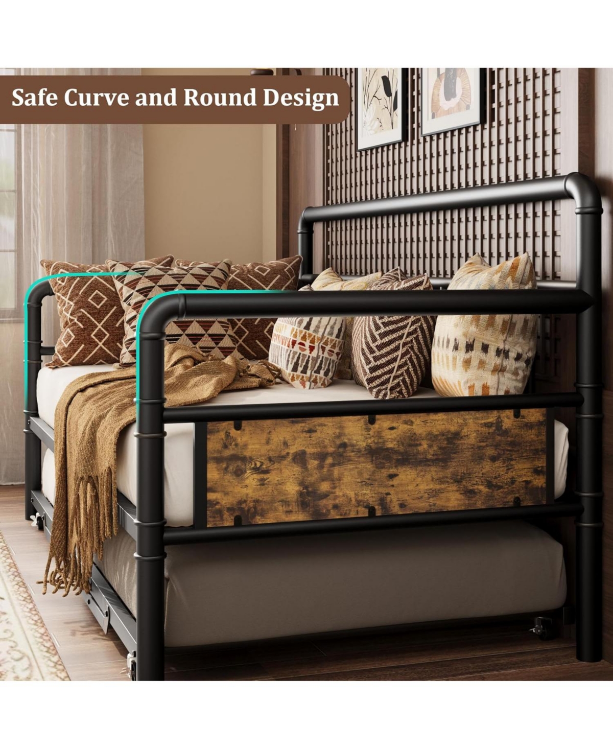 gaomon Metal Daybed Frame Full Size, Heavy Duty Day Bed with Classic Headboard and Steel Slat Support, Sofa Platform for Living Room Guest
