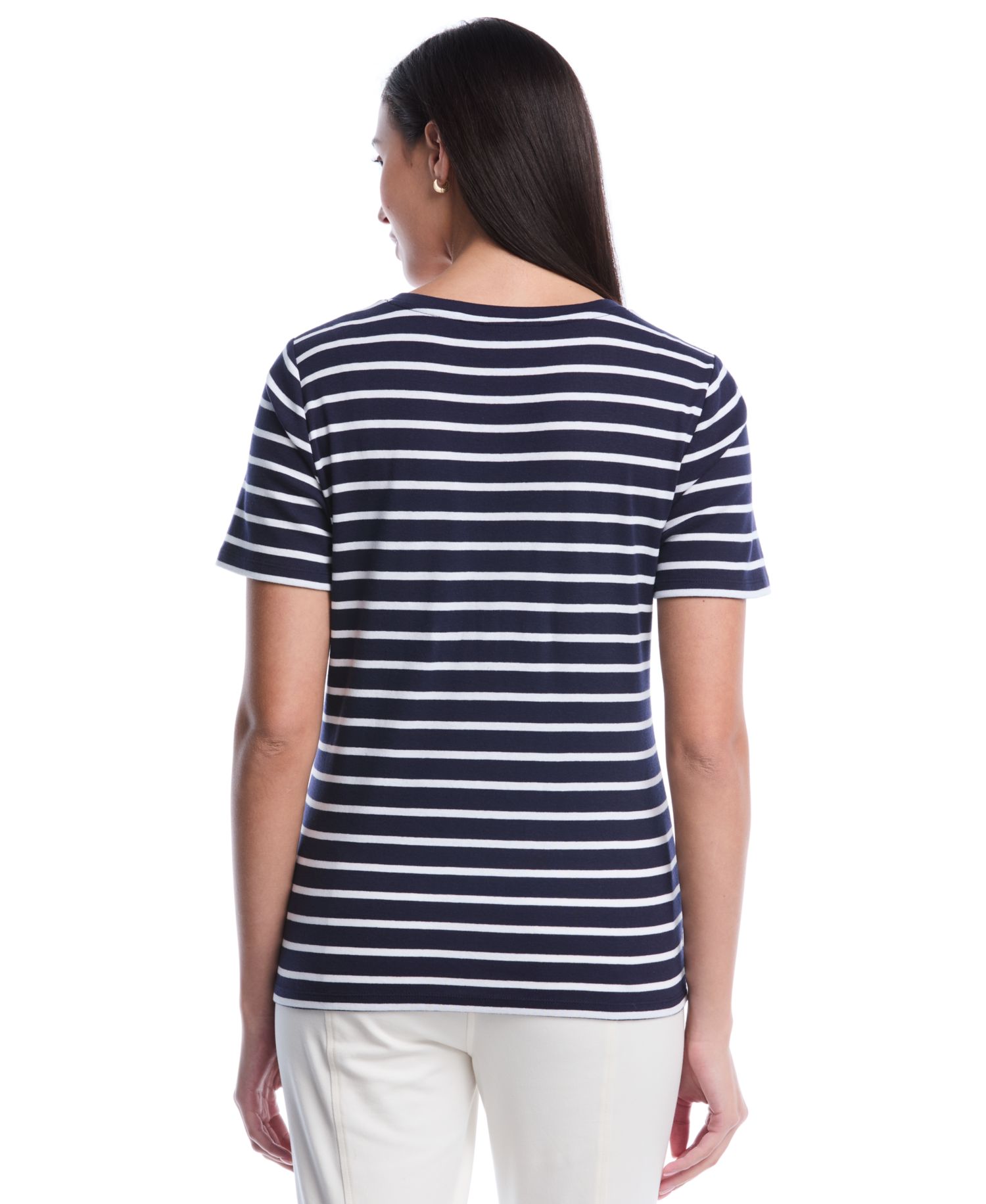 Petite Striped Welt Pocket Short-Sleeve Top