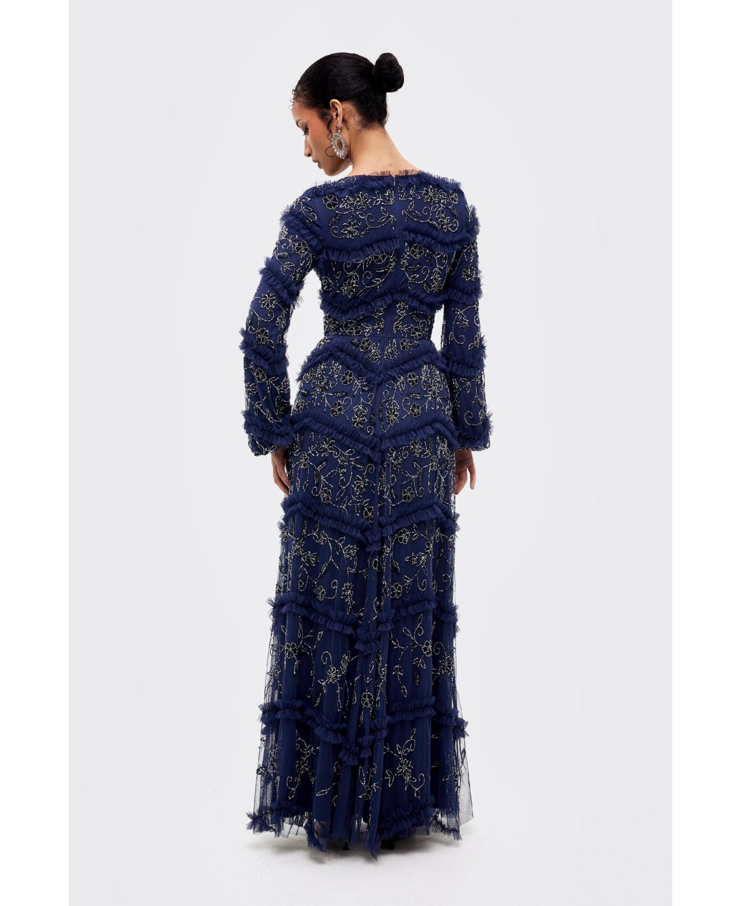 Women's Modest Embellished Sequins Ruffle Maxi Dress