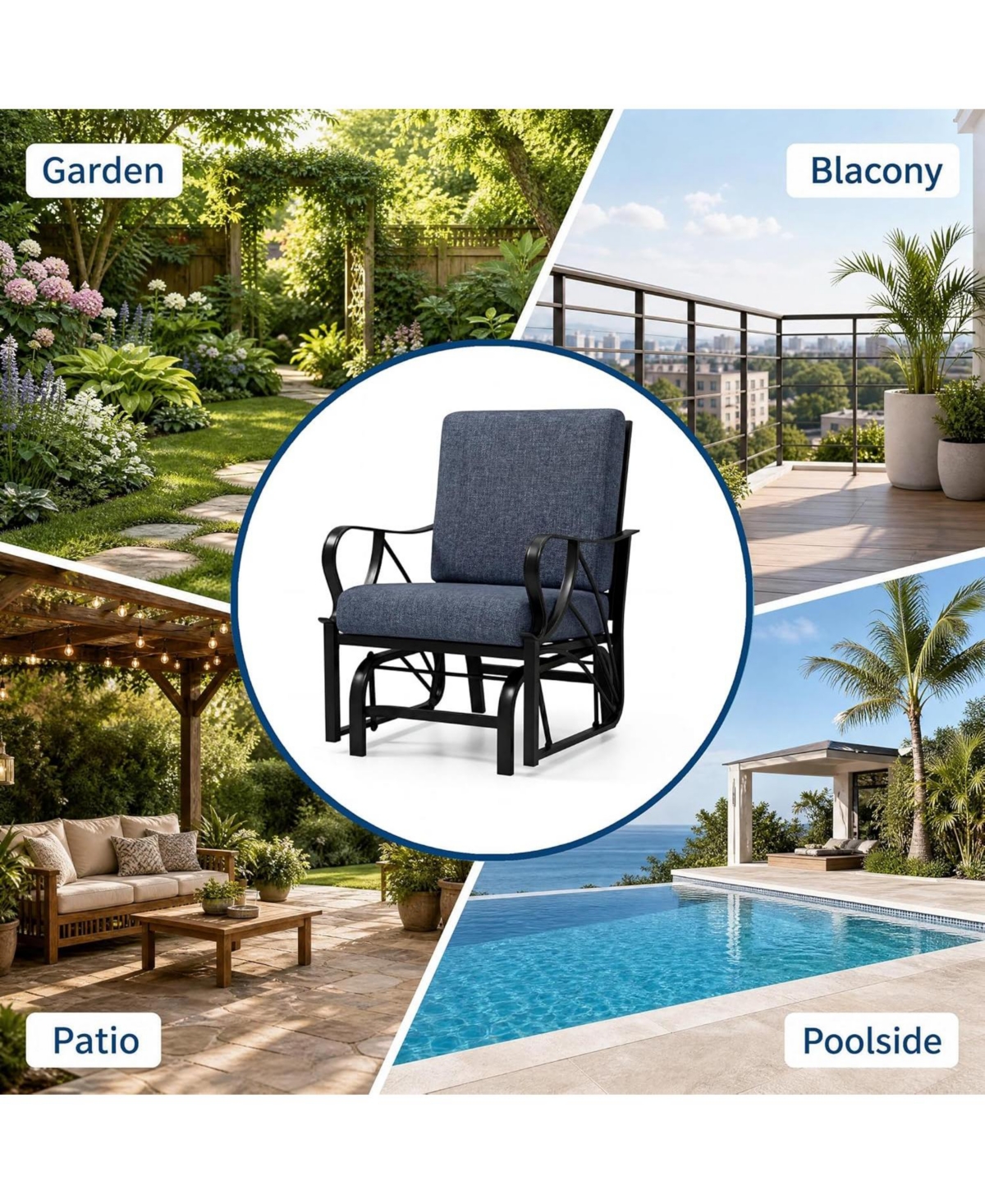 gaomon Set of 2 Outdoor Glider Rocking Chair, Swing Chair for Garden, Yard, Lawn, Patio Rocker
