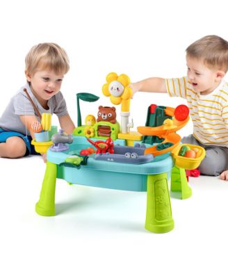 4-in-1 Sand Water Table Kitchen Sink Pump Play Food Fishing Set