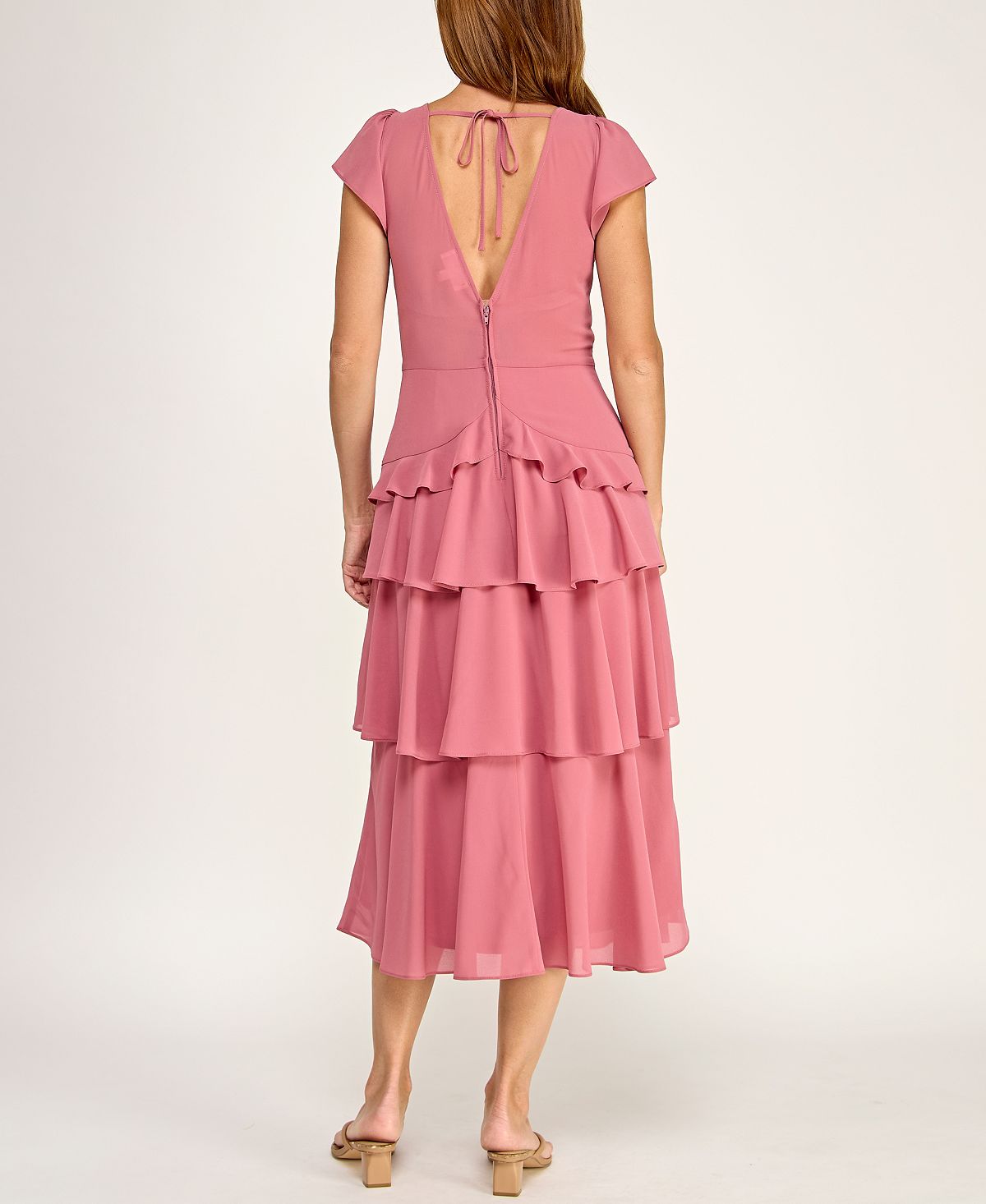 ROW A Juniors' Lace Trim Tiered Midi Dress view 5 — MAYCSS fashion products