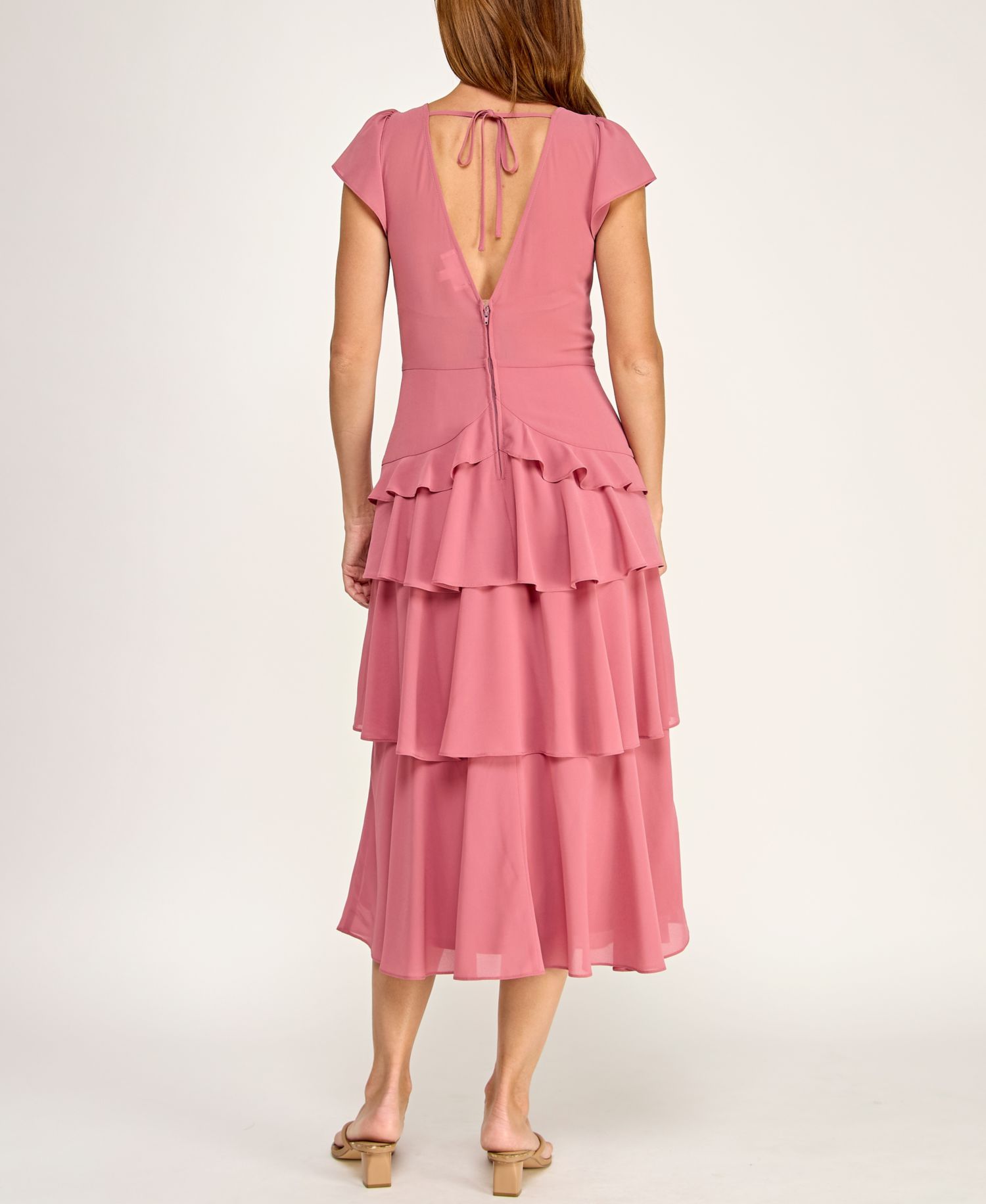 Juniors' Lace Trim Tiered Midi Dress