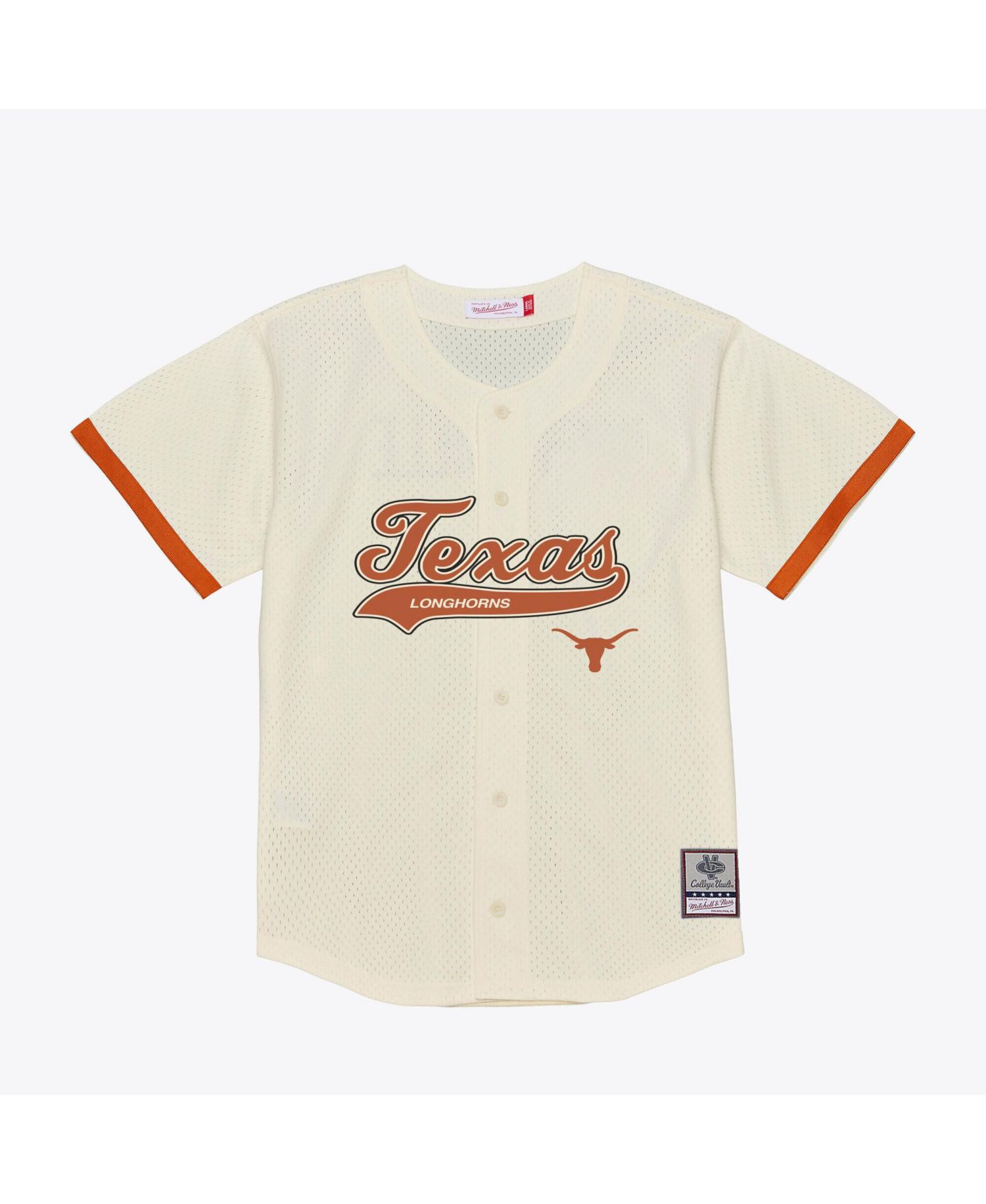 Men's Mitchell Ness Cream Texas Longhorns Mesh Button-Up Batting Practice Baseball Jersey