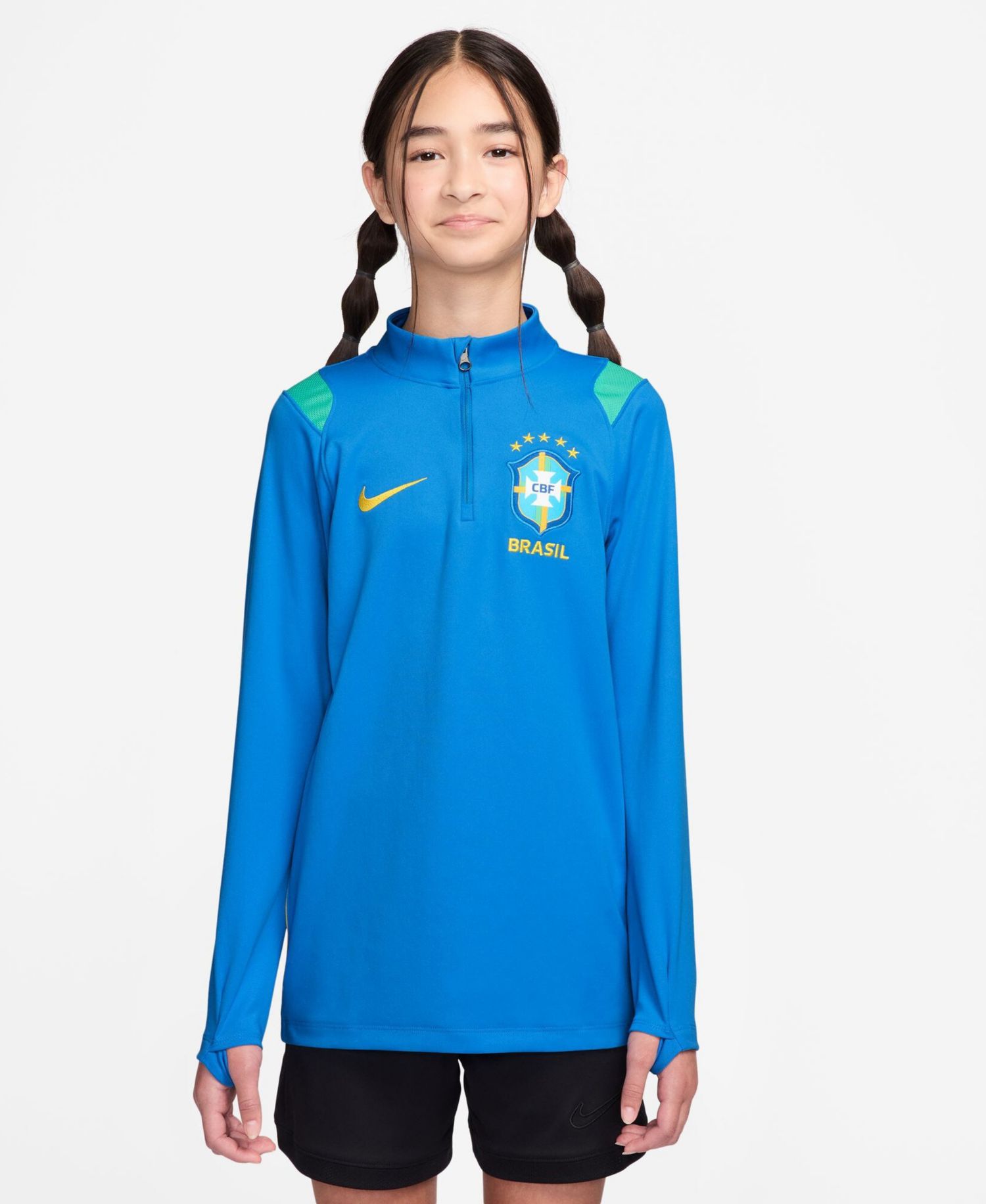 Big Boys and Girls Blue Brazil National Team 2026 Academy Pro Dri-FIT Long Sleeve Quarter-Zip Drill Jerseys
