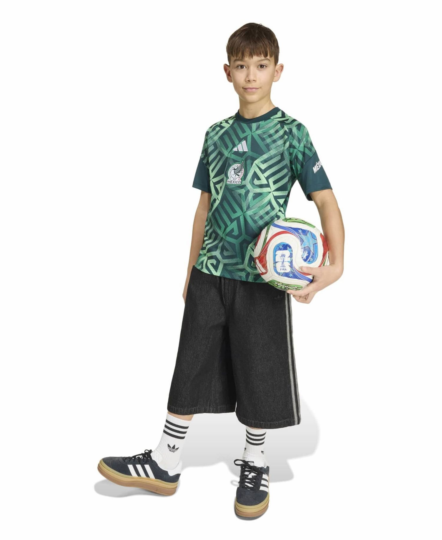 Big Boys and Girls Green Mexico National Team 2026 Pre-MatchJersey