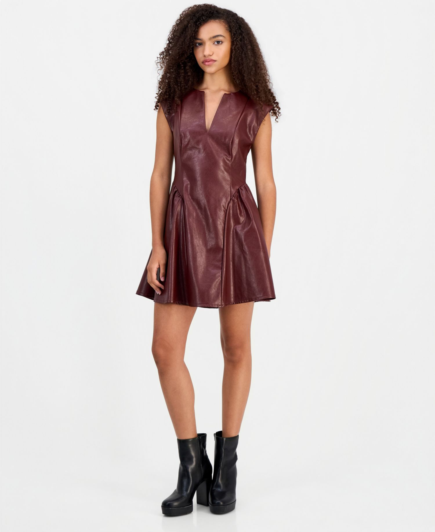 Juniors' Faux Leather Mini Dress