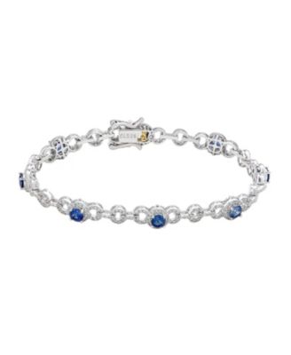 Sterling Silver Sapphire Halo Pave Link Tennis Bracelet