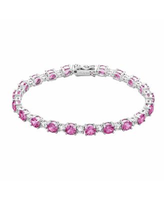 Sterling Silver Round-Cut Sapphire Alternating Rythm Tennis Bracelet