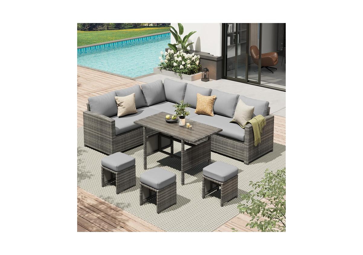 Aecojoy 7 Piece Outdoor Pe Rattan Wicker Sofa Set with Waterproof Cove