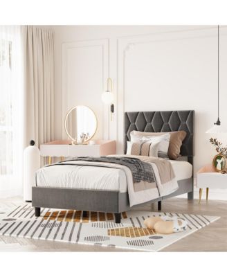 Upholstered Platform Bed Frame with Adjustable Headboard, Wood Slat Support, Quiet Design, Box Spring Not Required