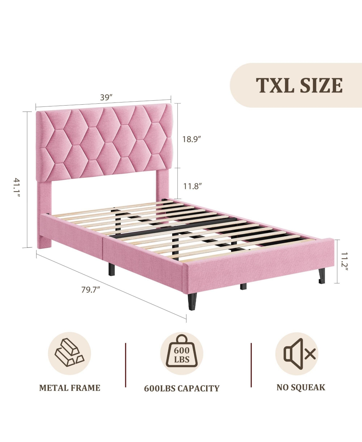 homfan Modern Upholstered Platform Bed Frame, Adjustable Padded Fabric Headboard, Heavy Duty Wooden Slats, No Box Spring Needed, Noise-Free
