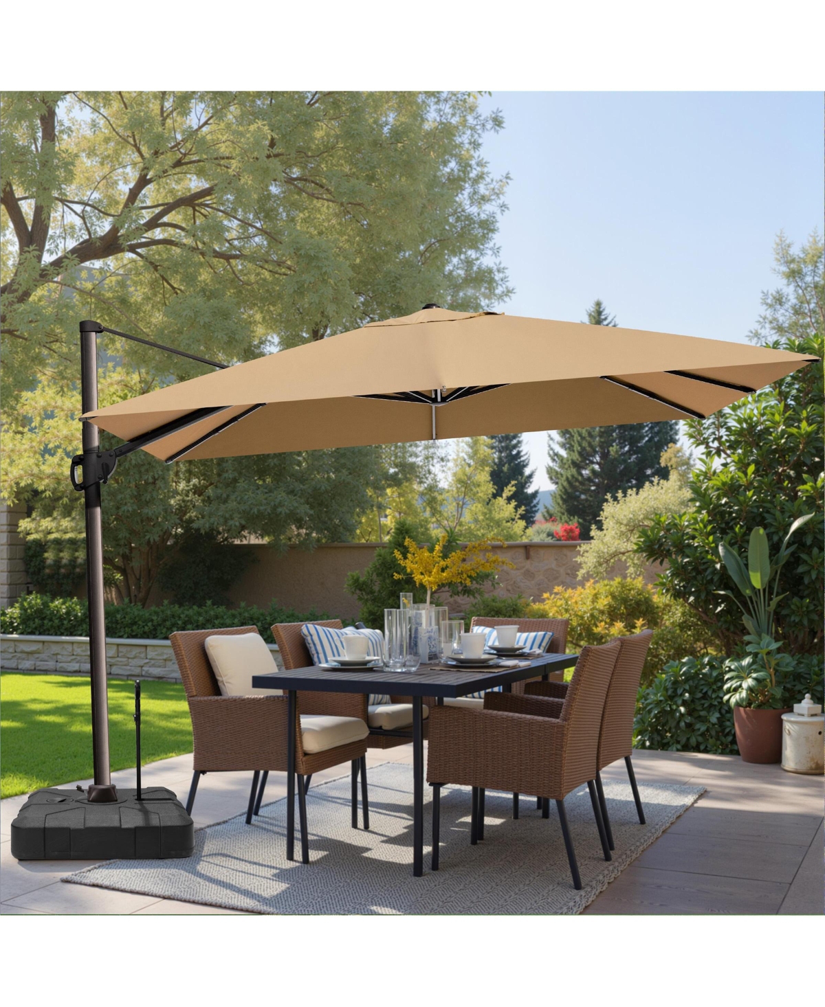 Pellebant Outdoor Patio 9X12Feet Aluminum Cantilever Umbrella with Rod Wheel Base