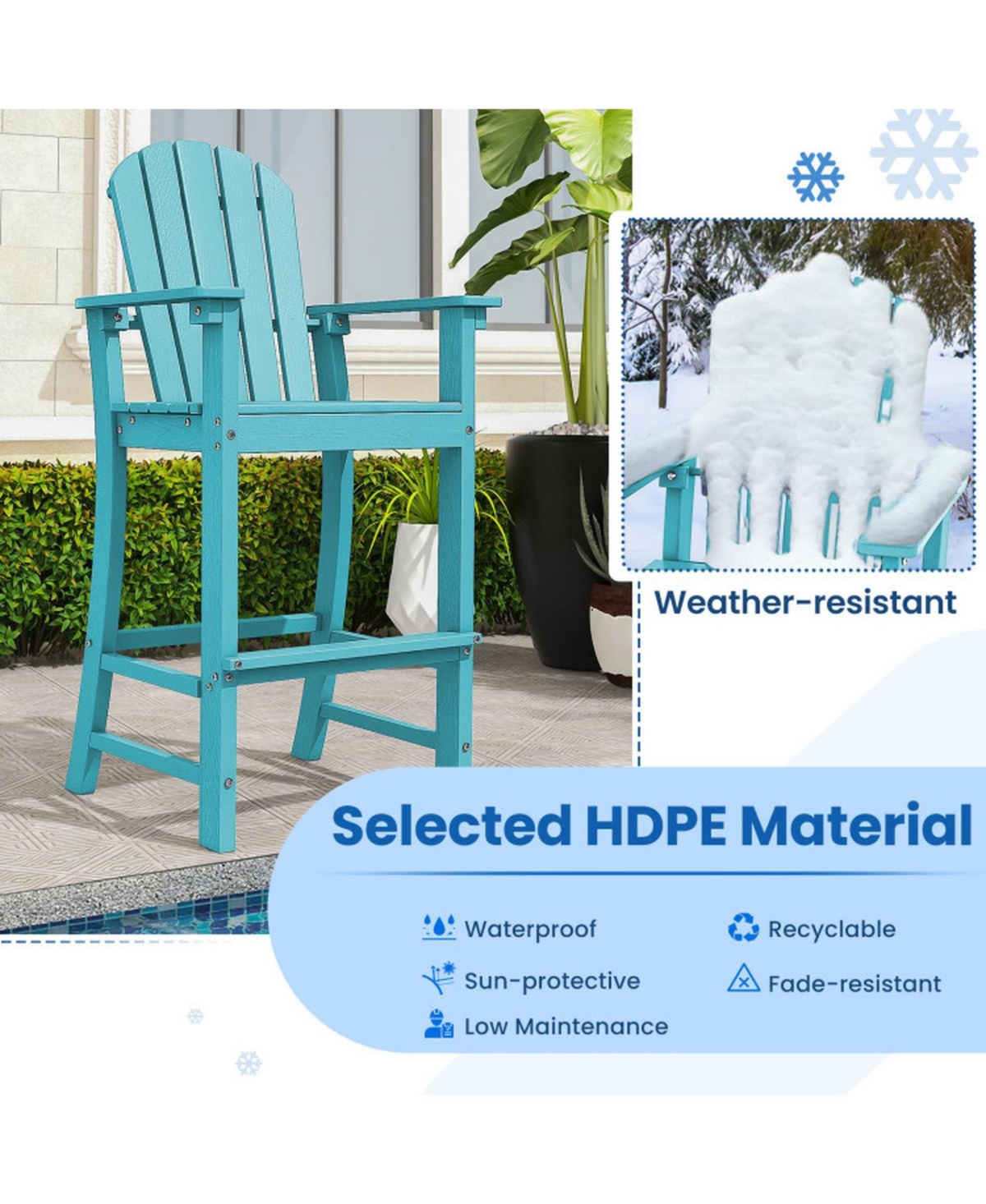 Sugift Set of 2 Counter Height Outdoor Hdpe Bar Stools with Armrests and Footrest