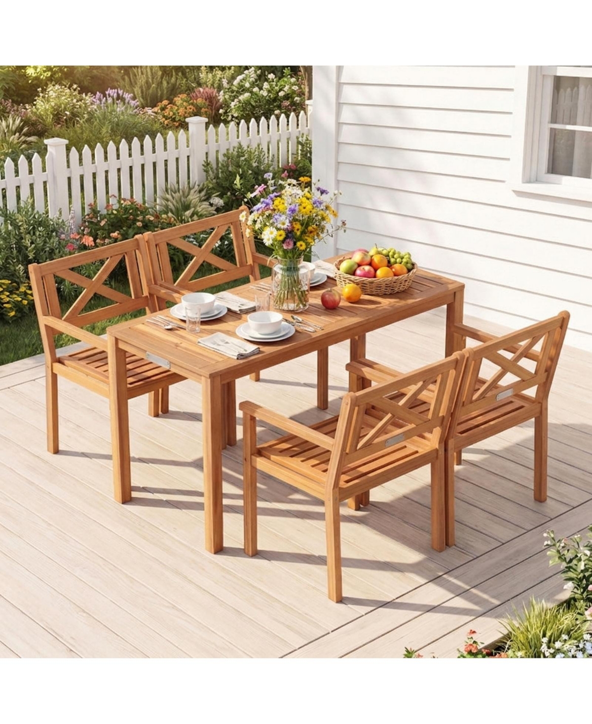 Sugift Acacia Wood Patio Dining Chairs for Porch Set of 2