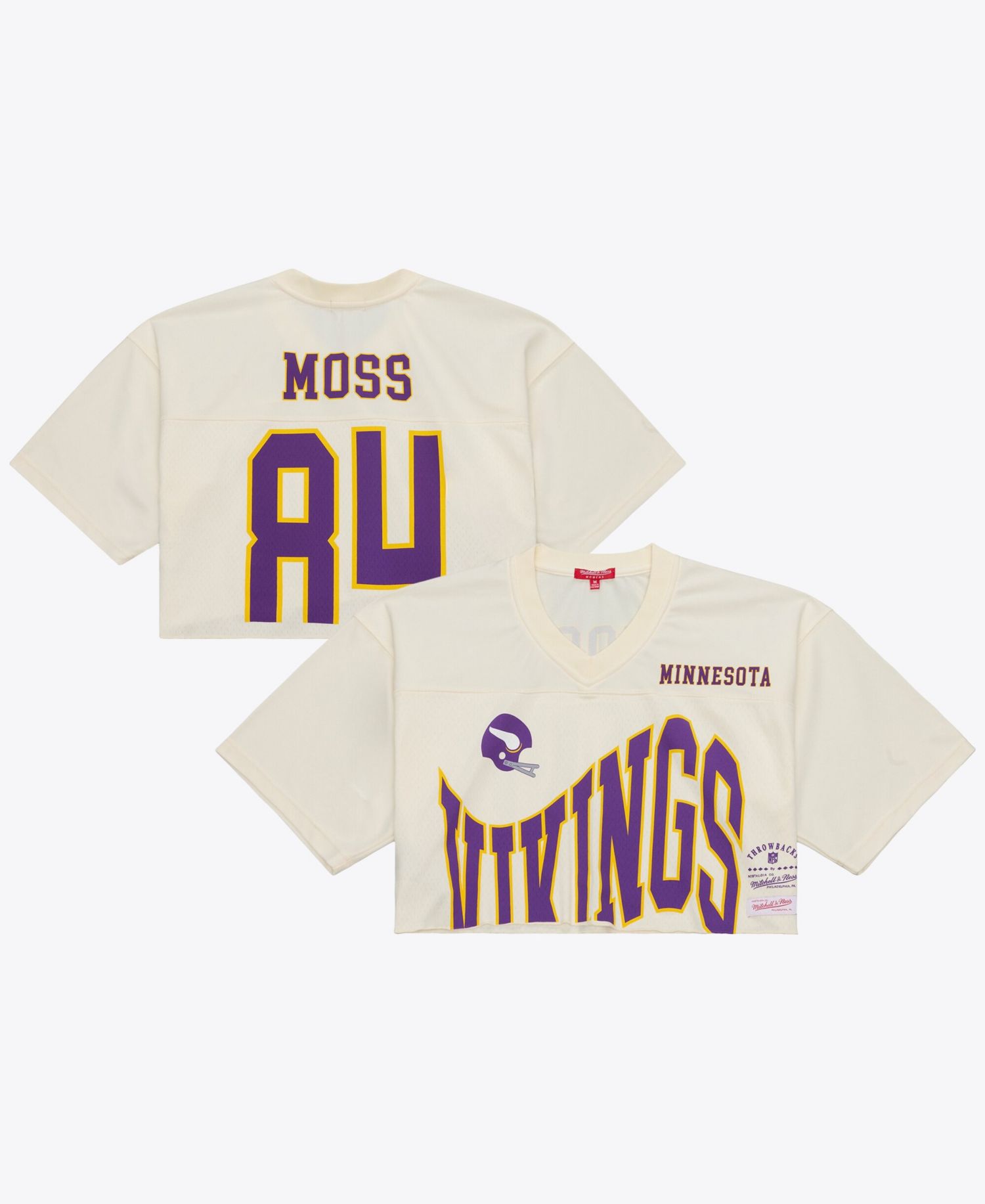 Women's Randy Moss Cream Minnesota Vikings Retired Player Cropped Fashion Jersey