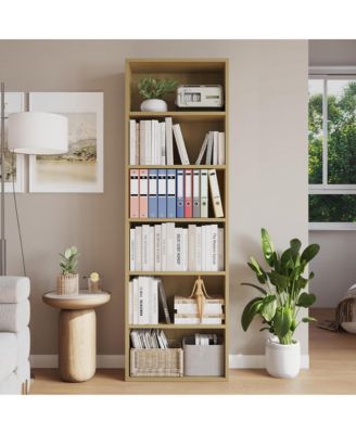 6-Tier Tall Bookcase, 71.4 Inch Height, Industrial Wood Bookshelf, Sturdy Open Shelf Organizer for Home Office, Living Room, Bedroom, Library