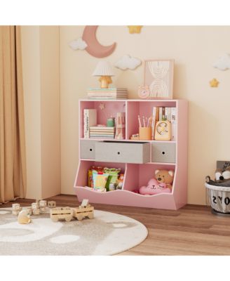 3-Tier Toy Storage Organizer with Engineered Wood Frame, Fabric Drawers Kids Bookshelf for Bedroom Playroom Nursery