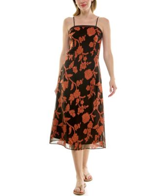 Juniors' Burnout Floral Square Neck Midi Dress