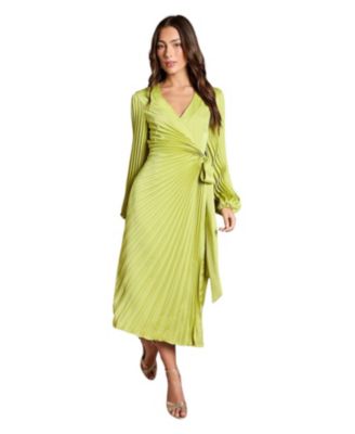 Women's Satin Long Sleeve V-Neck Wrap Dress