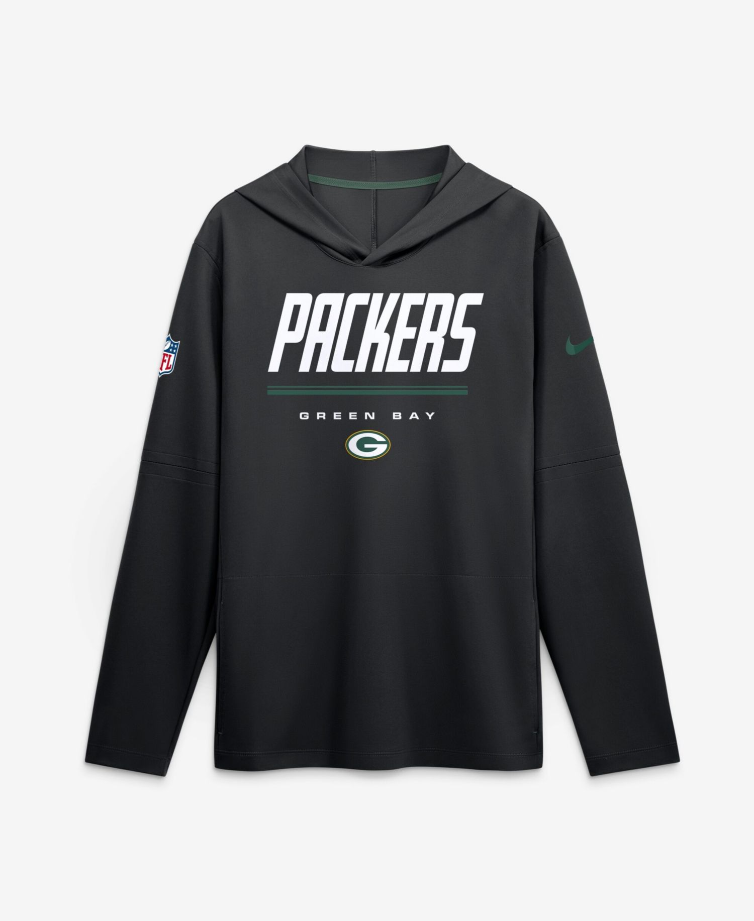 Men's Black Green Bay Packers Sideline Lightweight Long Sleeve Dri-FIT Hoodie