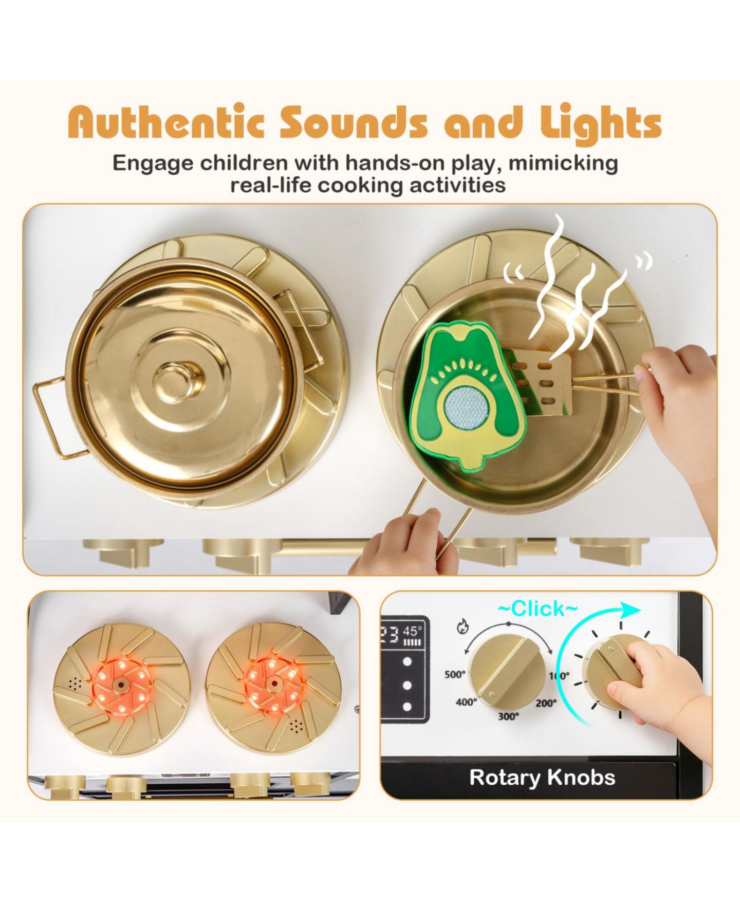 Детская игрушка Slickblue Wooden Play Kitchen With Lights and Sound Effects, Ages 3+, цвет: Чёрный — фото 5