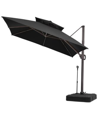 Outdoor Patio Double Top Square Aluminum Cantilever Umbrella with Rod Wheel Base