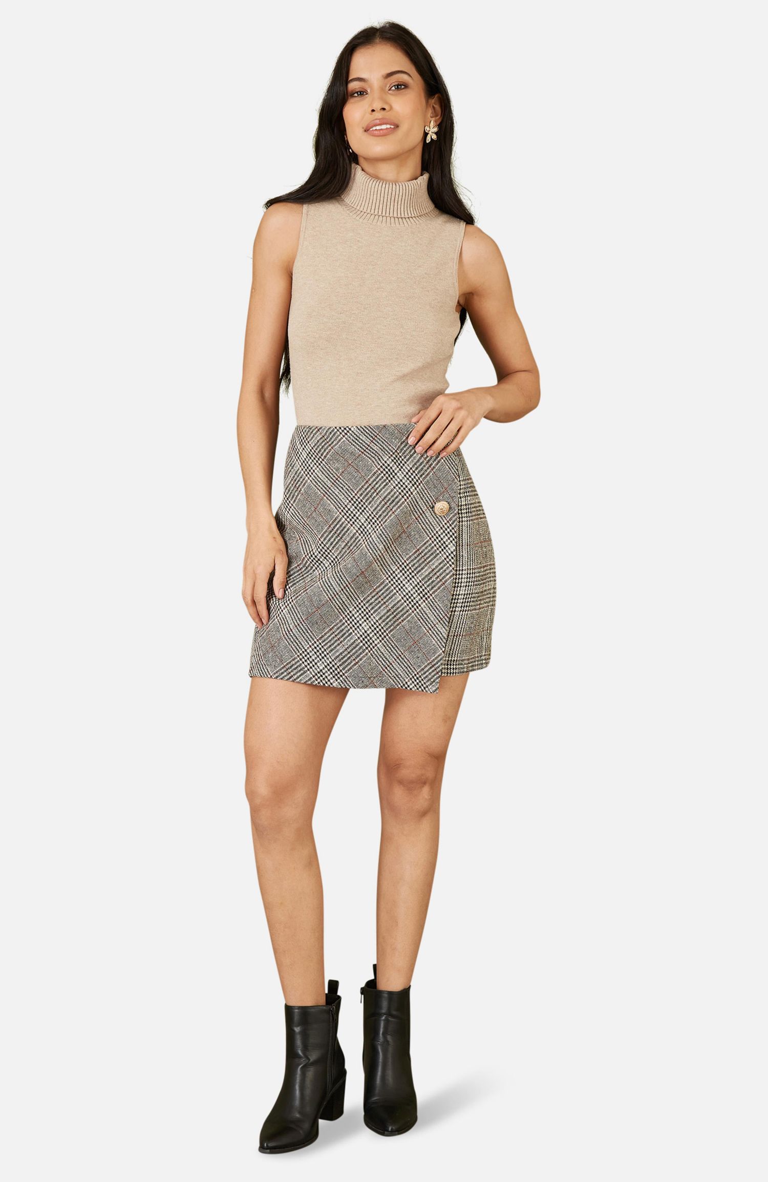 Women's Knitted Roll Neck Sleeveless Jumper
