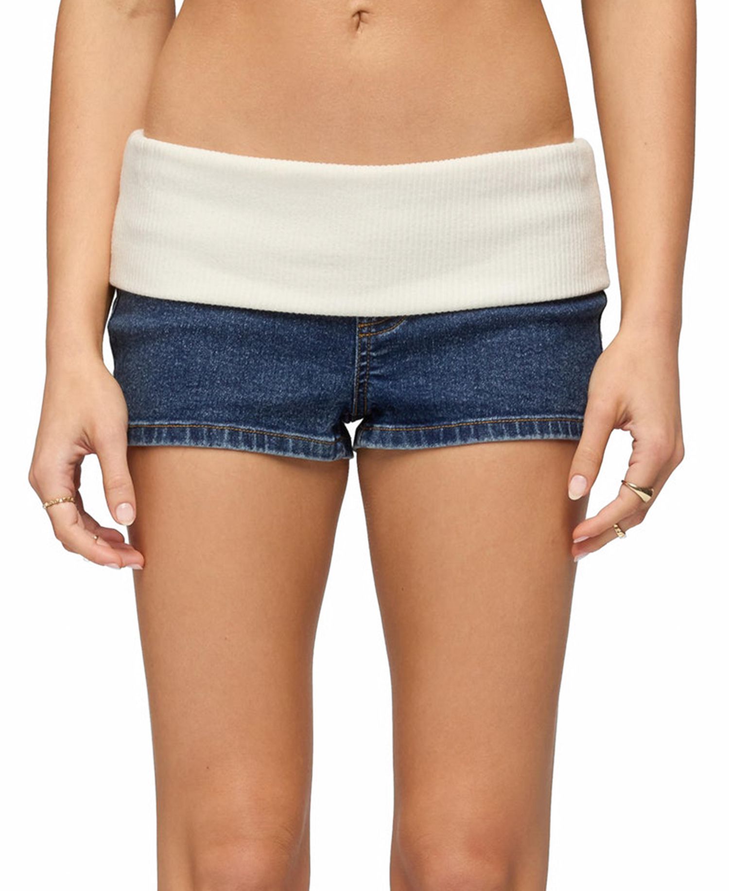 Women's Contrast Foldover Denim Micro Shorts